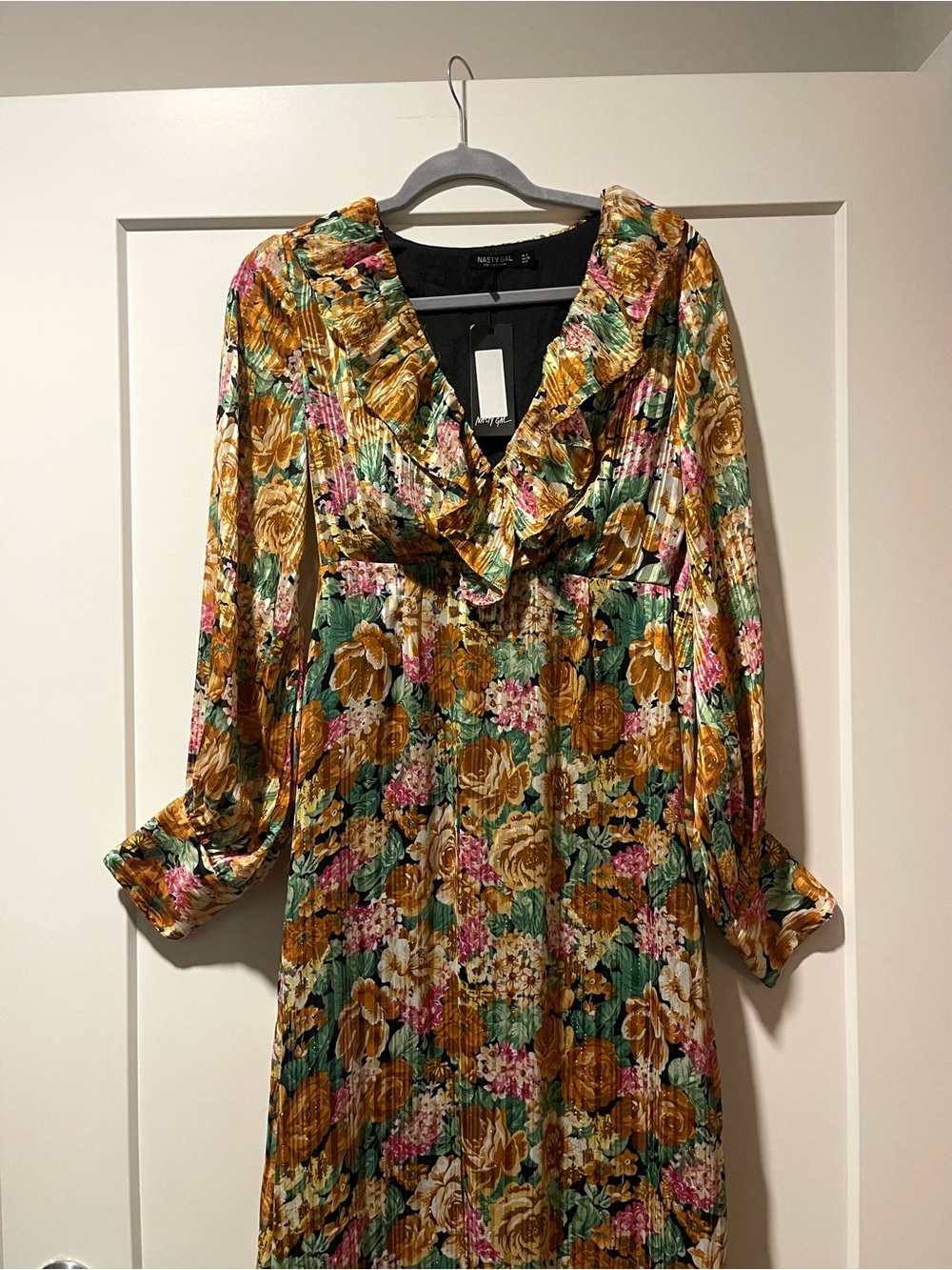 Nasty Gal  Floral Maxi Dress in Green & Gold Like New